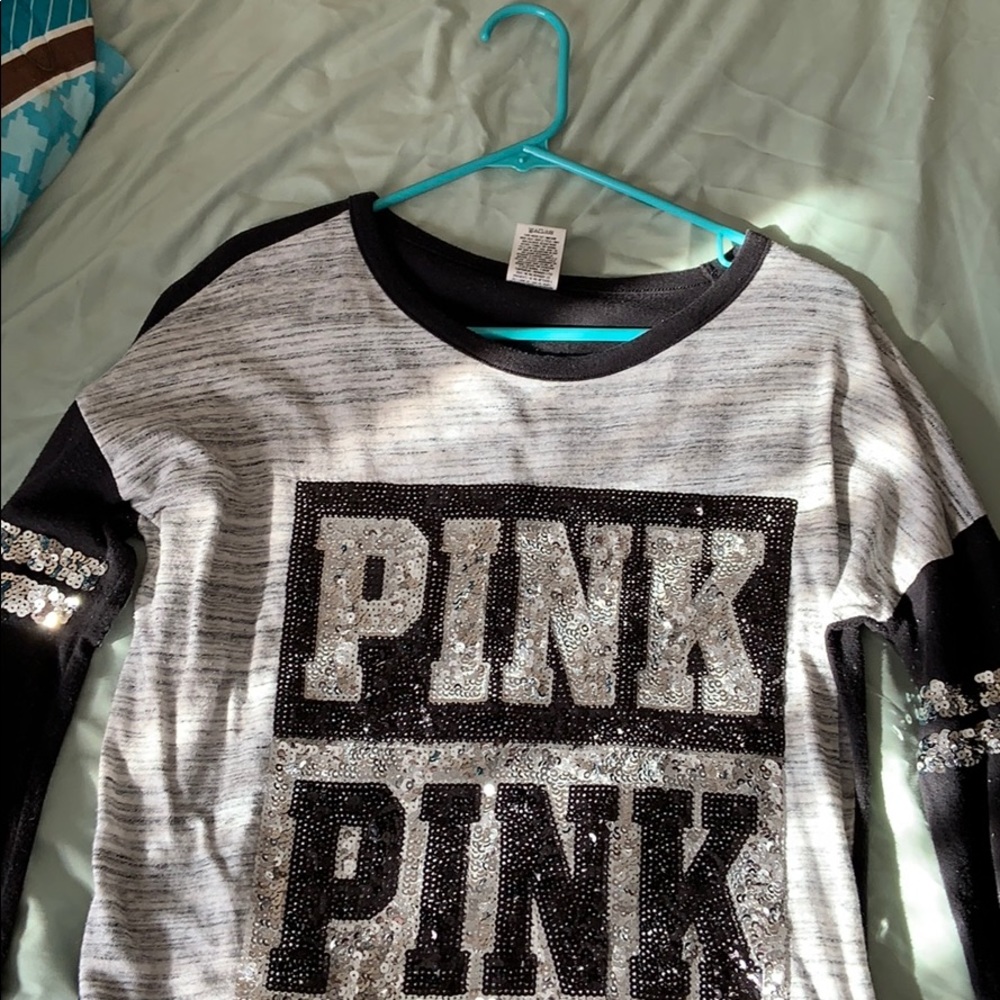 Pink shirt.
